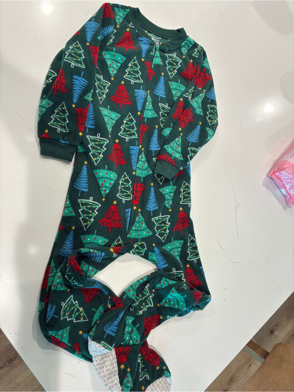 Carter's Dark Green Holiday Tree Footed One-Piece Pajamas
